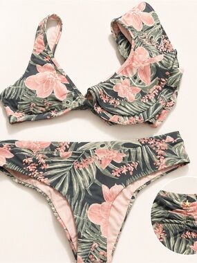 Encantadore Tropical Floral Bikini in Green and Pink